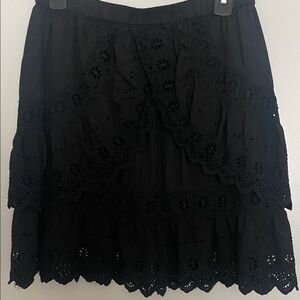 Black Eyelet Tiered A-Line Skirt